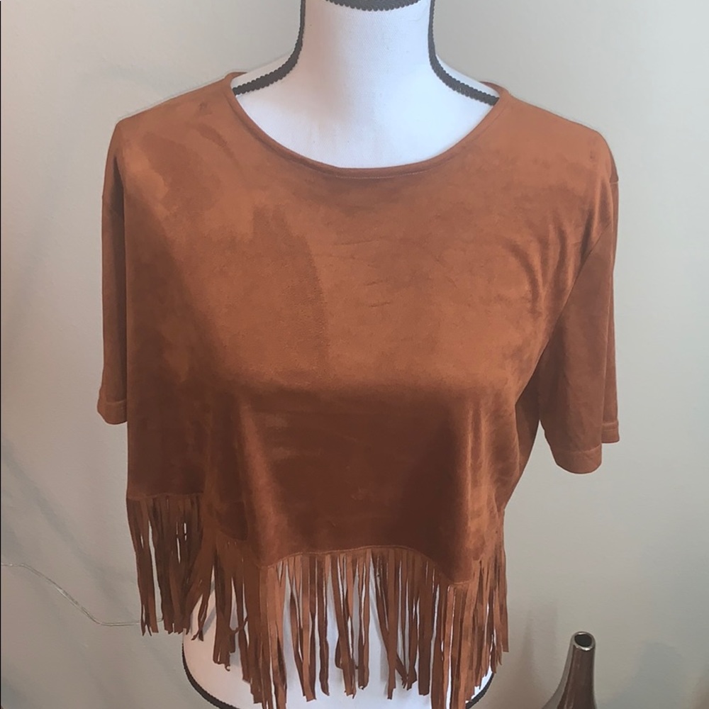 Zara Faux Suede Fringed Crop Top S